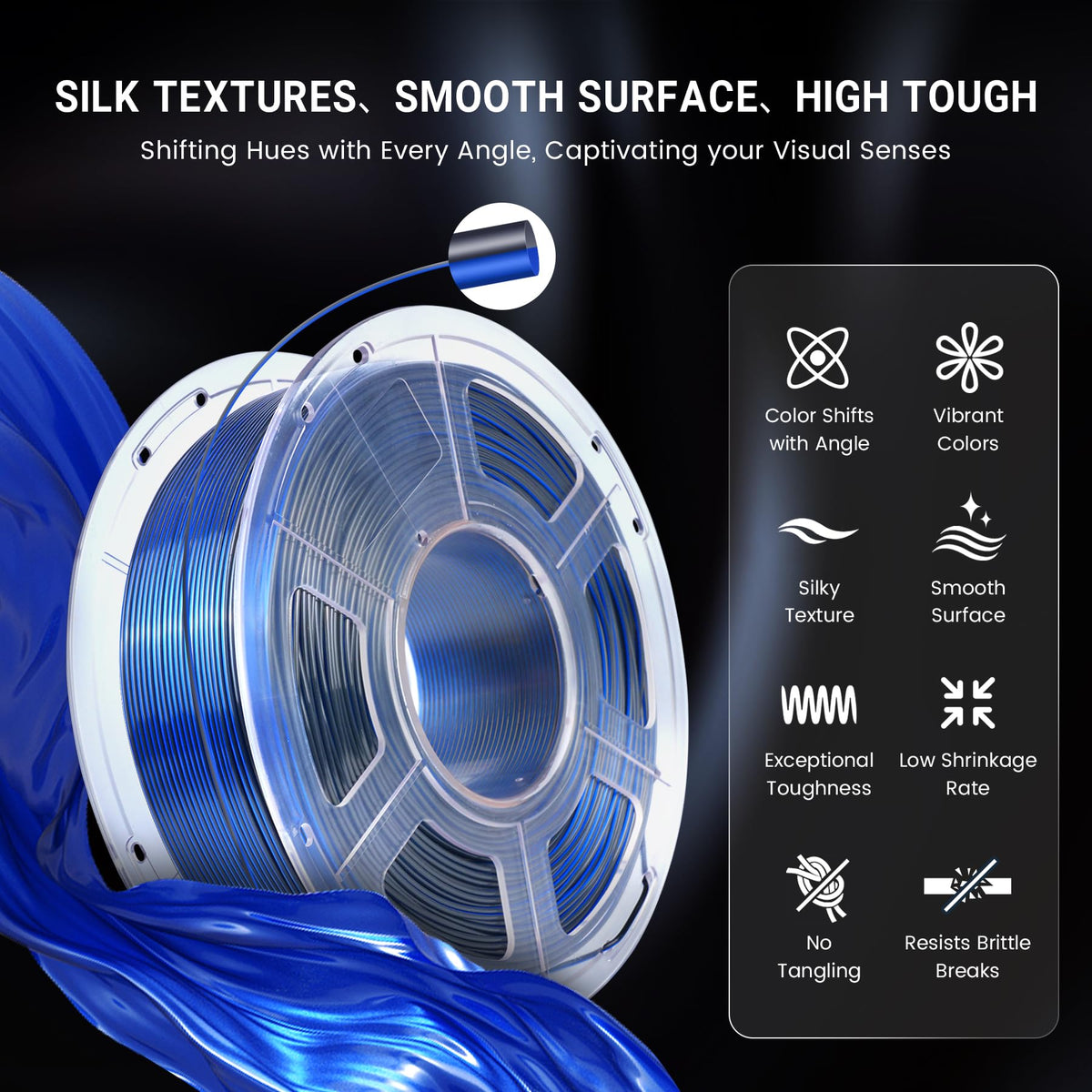 SUNLU Silk PLA+ Filament, Shiny Metallic Silk 3D Filament 1.75mm