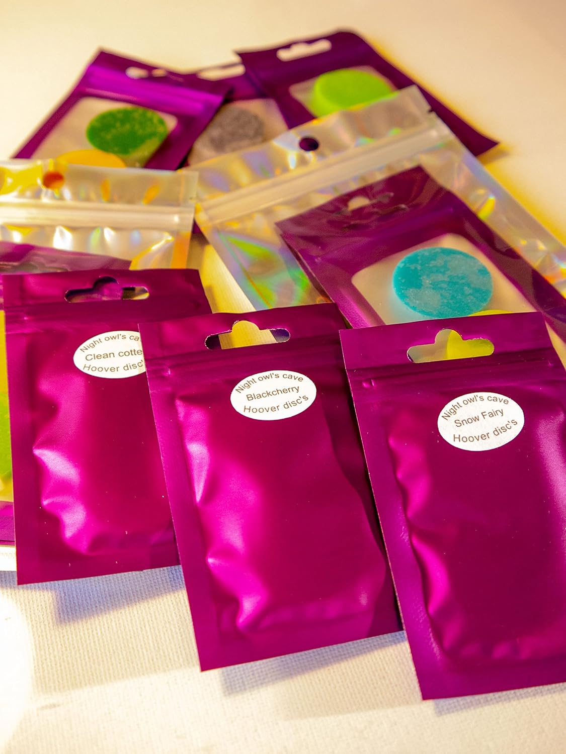 Handmade Scented Discs - Elevate Your Vacuum Game with Fresh, Long-Lasting Fragrances (Blackcherry, Snow Fairy, Clean Cotton) - 3 Packets of 2 Discs Each