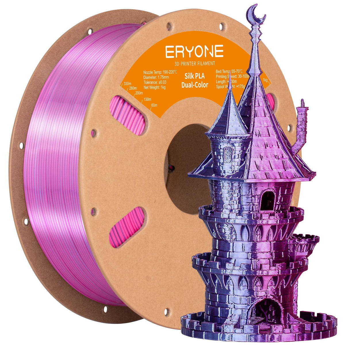 ERYONE Silk PLA Filament 1.75mm,3D Printer Filament PLA,Shiny Glossy PLA Filament,+/-0.03mm,1kg(2.2lbs)/Spool,Silk Liquid Gold