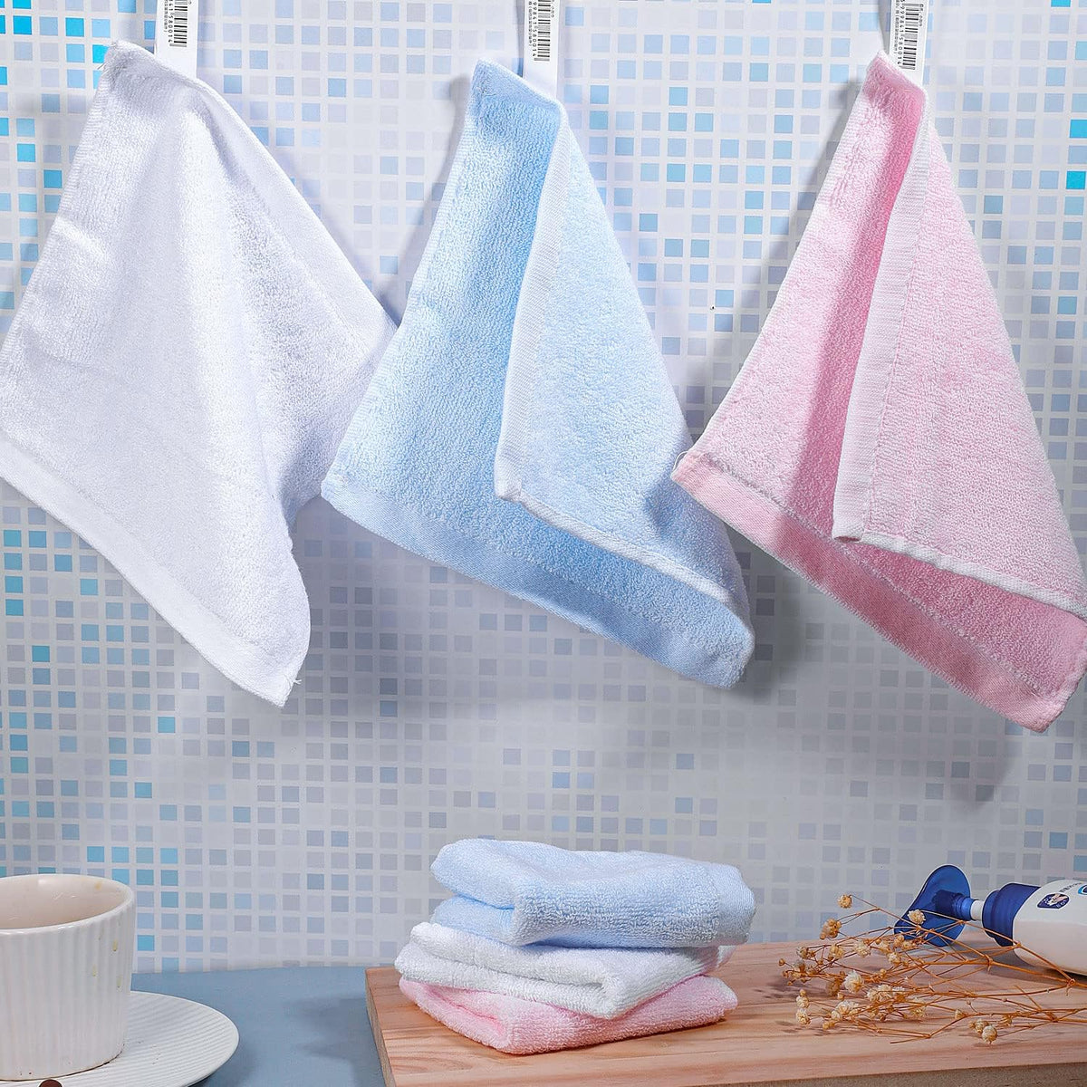 Lanjue 6 Pack Cotton Face Cloths, Flannel Washcloths, 20x20CM, Multicolored