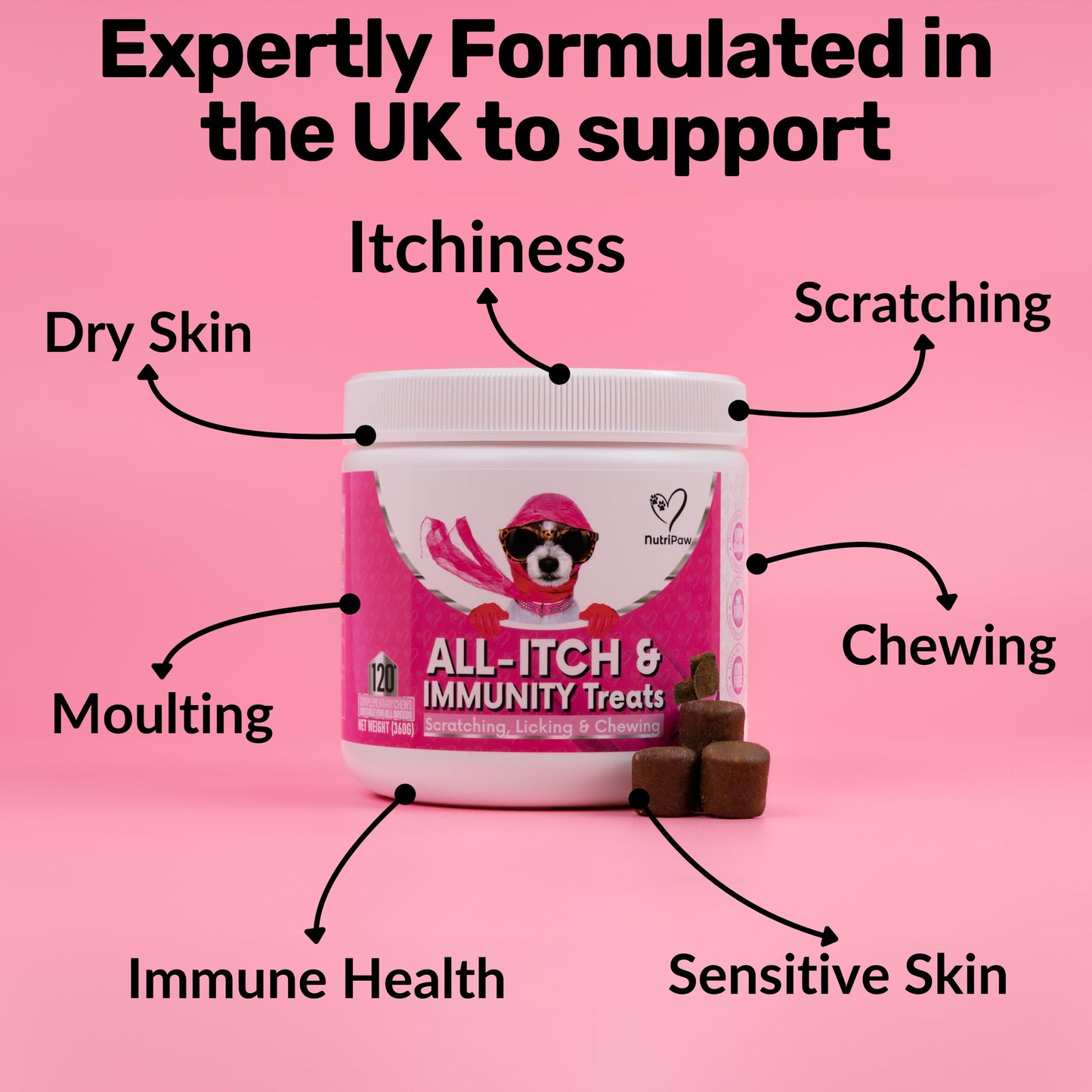 NutriPaw All-Itch Immunity Treats For Dogs - Soothe Itchy Paws, Eyes, Ears, Skin - Stop Itching, Licking, Scratching - Perfect for Small, Medium & Large Dogs - Supports Seasonal Itching