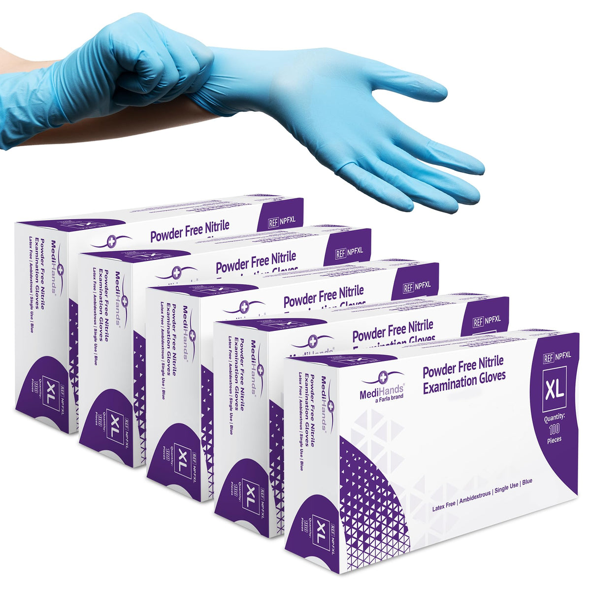 MediHands Nitrile Gloves Medium, Blue Heavy Duty Disposable Glove and Surgical Gloves, Powder Free and Latex Free, Medical, Food, Multi Use, Pack of 100