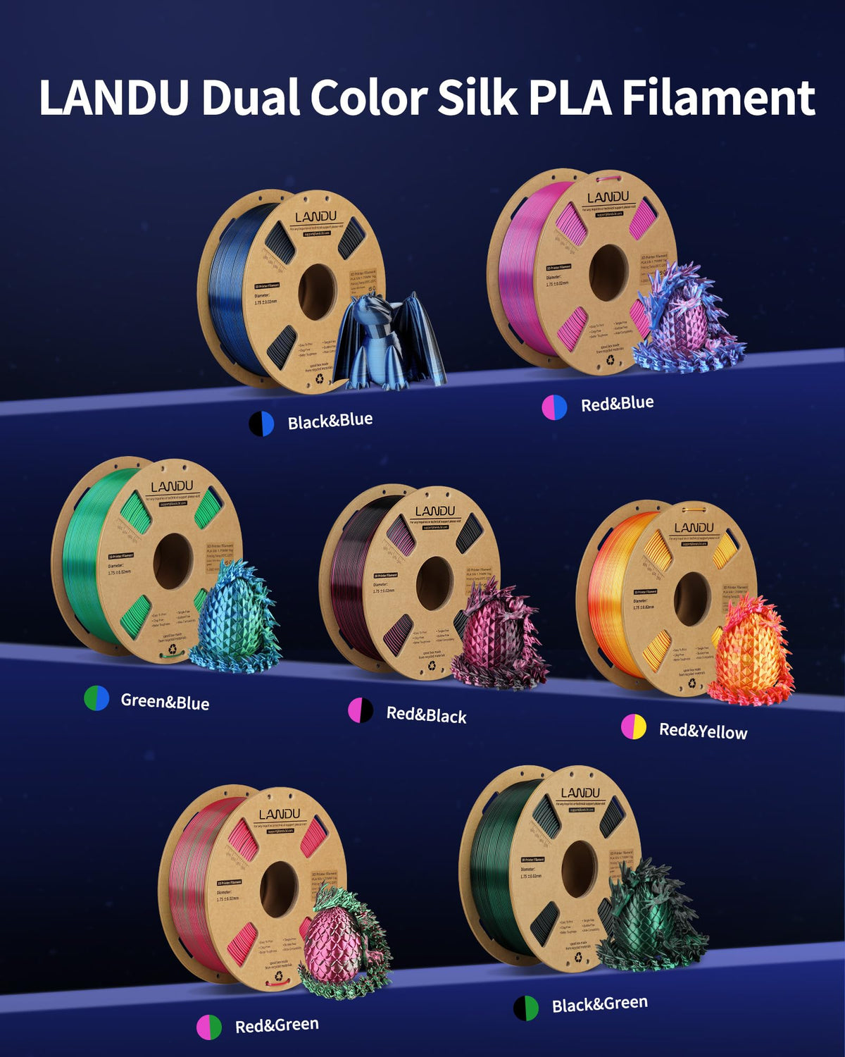 LANDU Filament Dryer 3D Printer Filament Dry Box,2 Spools Double Fast Heating Upgraded Filament Dehydrator Keeping Filaments Dry for 1.75mm/2.85mm One-Key Set for PLA PETG ABS TPU