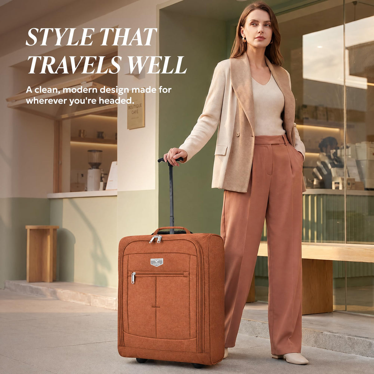 LUGG Lightweight Cabin Luggage, 600D Polyester, Solid Wheels, 45x36x20cm