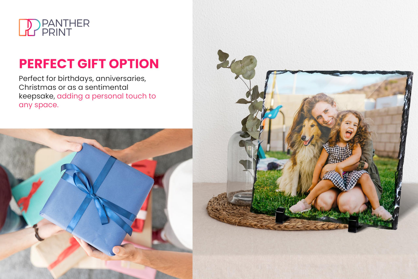 Personalised Photo Slate, 20 x 20cm - Square-Shaped Rock Pictures, Glossy Print & Full Colour Finish - Personalised Picture Gifts in Natural Rock With Carved Edges for Home & Office