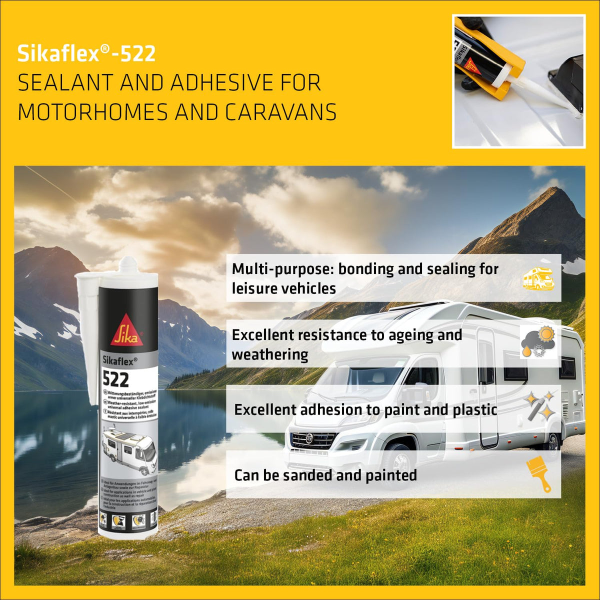 Sika Sikaflex 522 Caravan and Motorhome Adhesive Sealant, White, 300ml