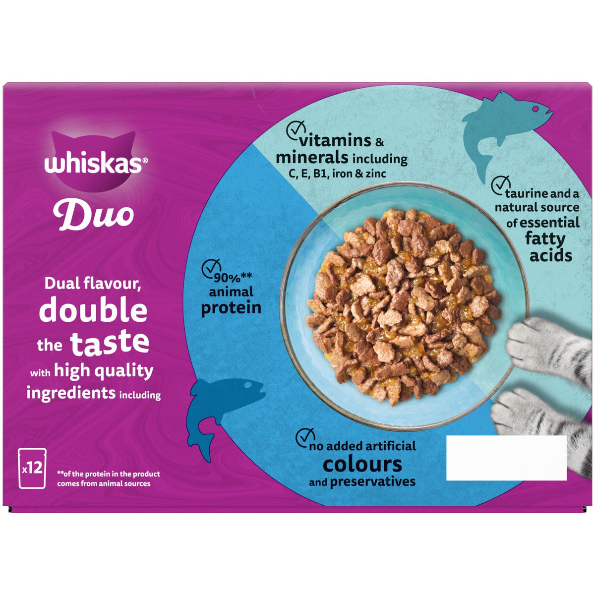 WHISKAS DUO Adult Wet Cat Food in Jelly 12x85g Surf & Turf (Pack of 4)