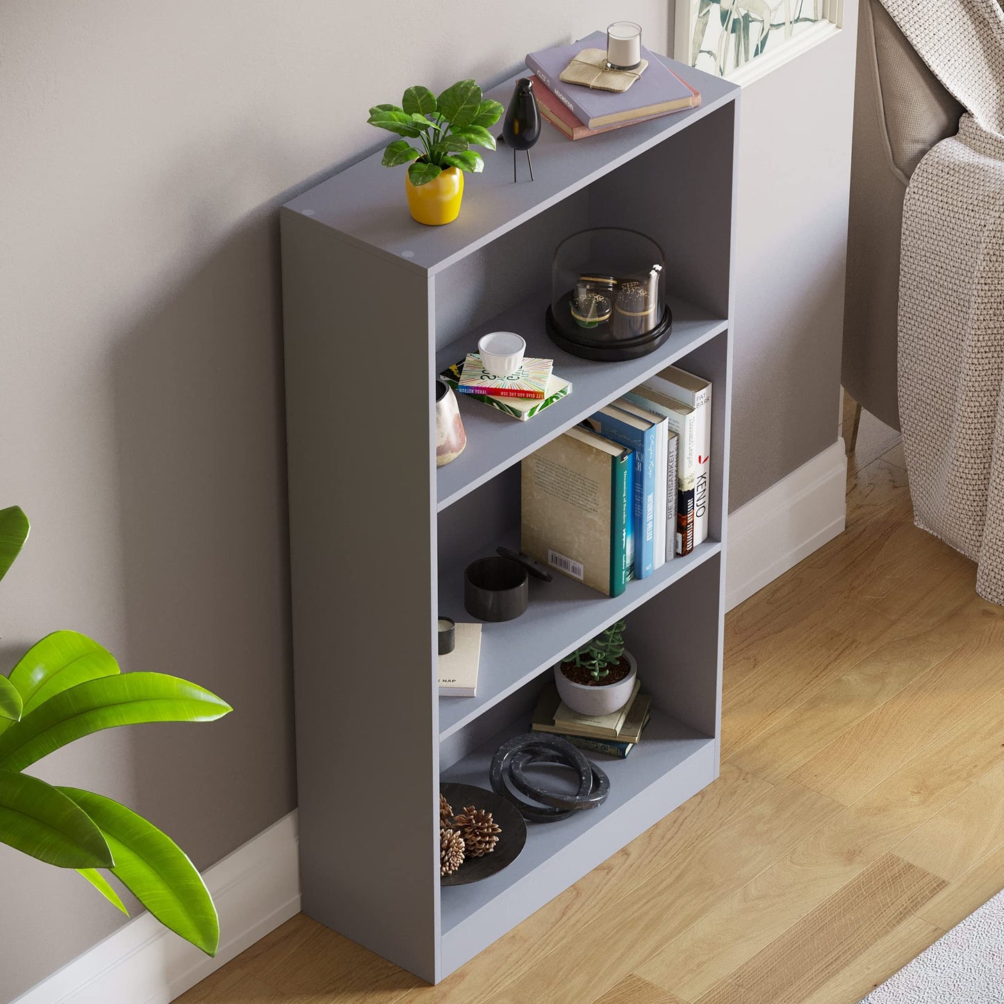 Vida Designs Cambridge 3 Tier Low Bookcase, White Wooden Shelving Display Storage Unit Office Living Room Furniture