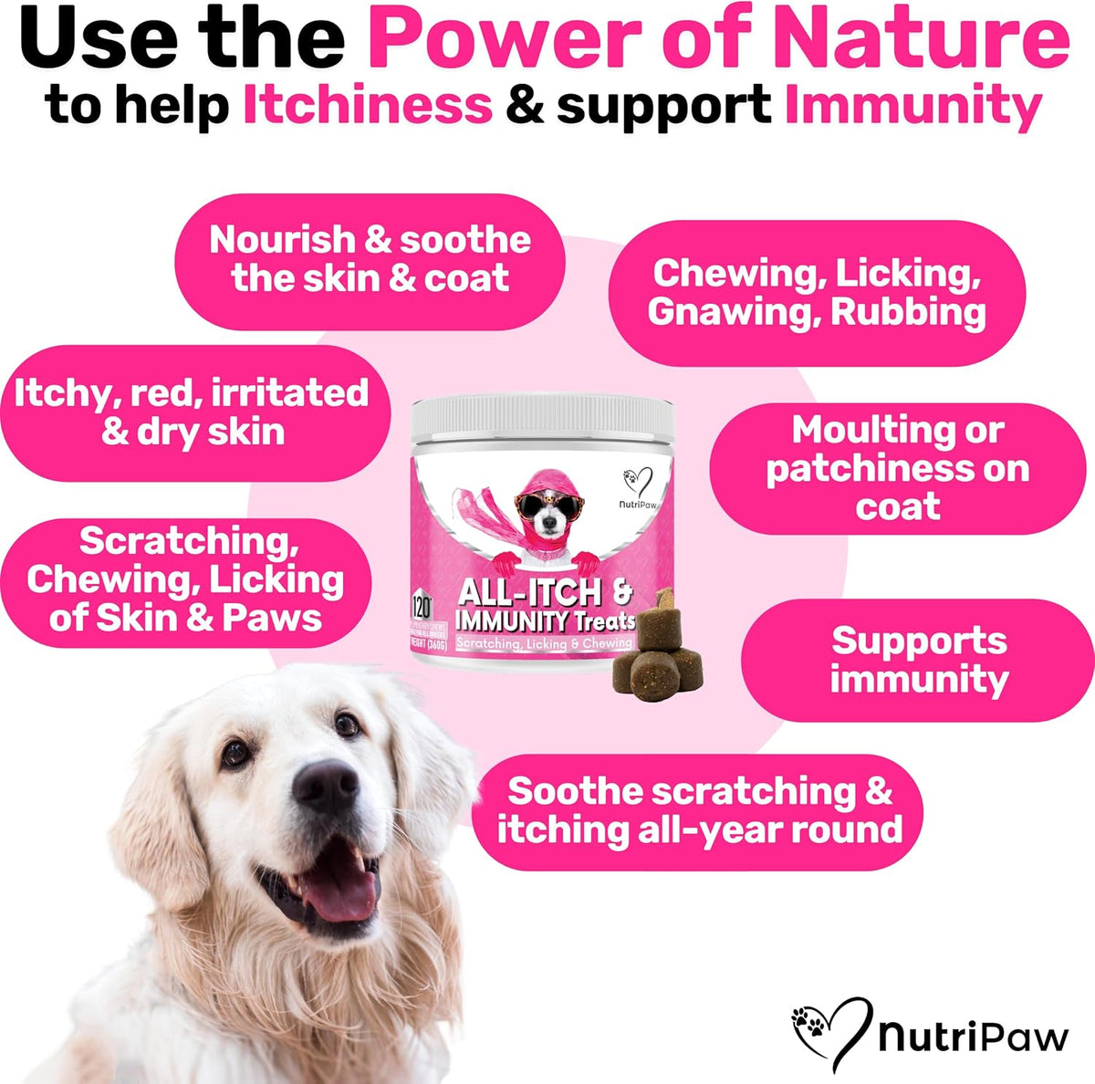 NutriPaw All-Itch Immunity Treats For Dogs - Soothe Itchy Paws, Eyes, Ears, Skin - Stop Itching, Licking, Scratching - Good for Small, Medium & Large Dogs - Supports Seasonal Itching - Trio Value Pack