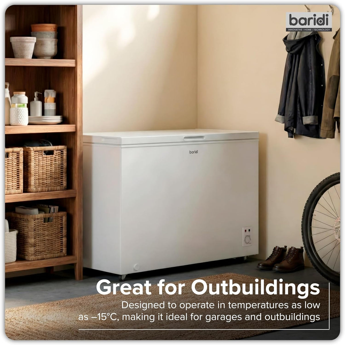 Baridi 299L Freestanding Chest Freezer with Adjustable Thermostat, Black - DH261