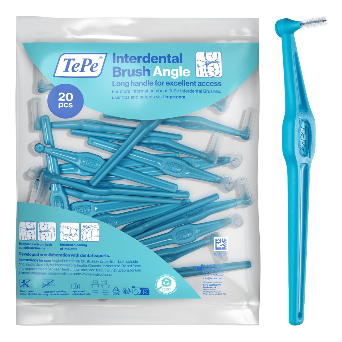 TePe Interdental Brush Angle, Pink, 0.4mm/ISO 0, 6pcs, Carton Pack