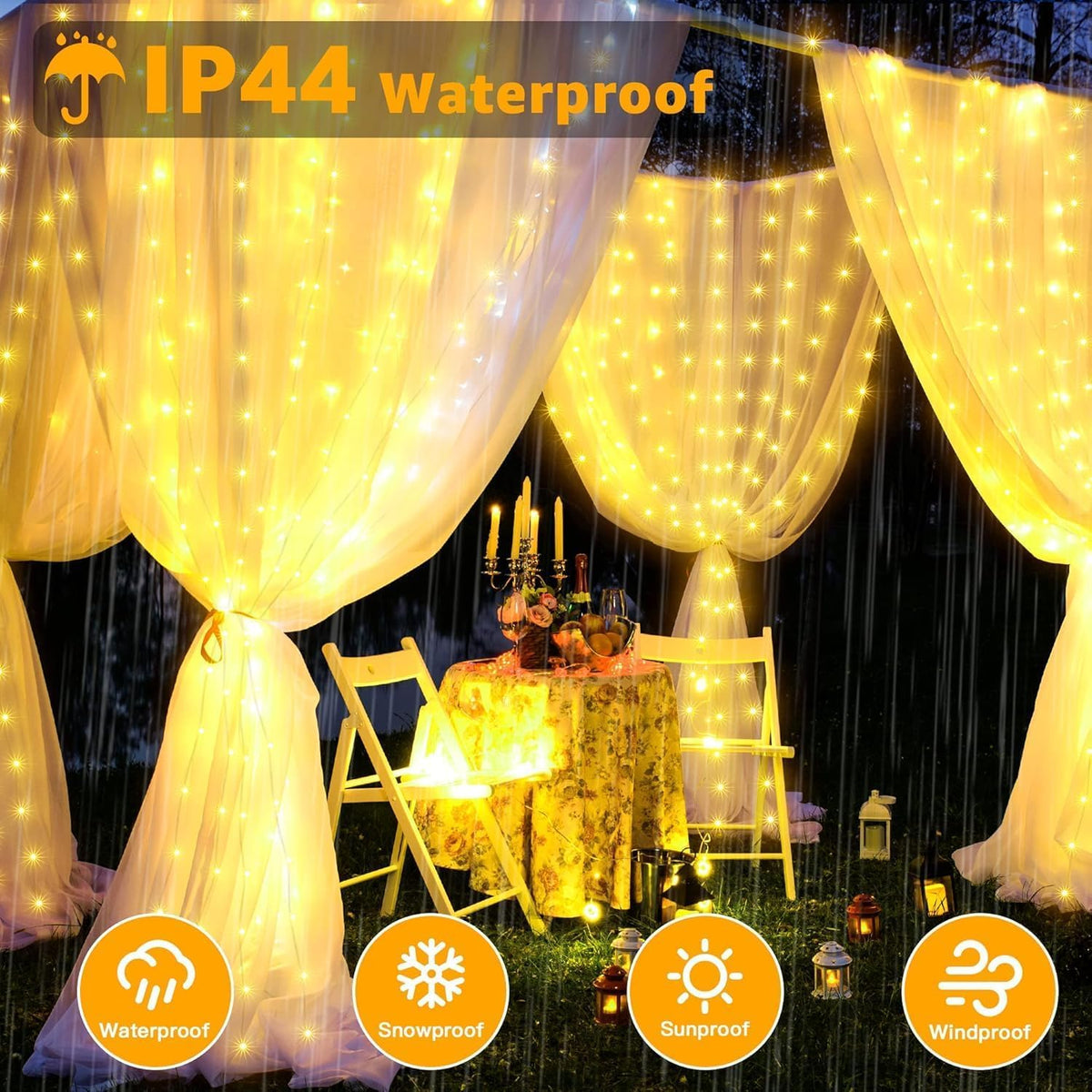 Ollny Curtain Fairy Lights, 300LED 3mx3m Waterfall Hanging String Lights