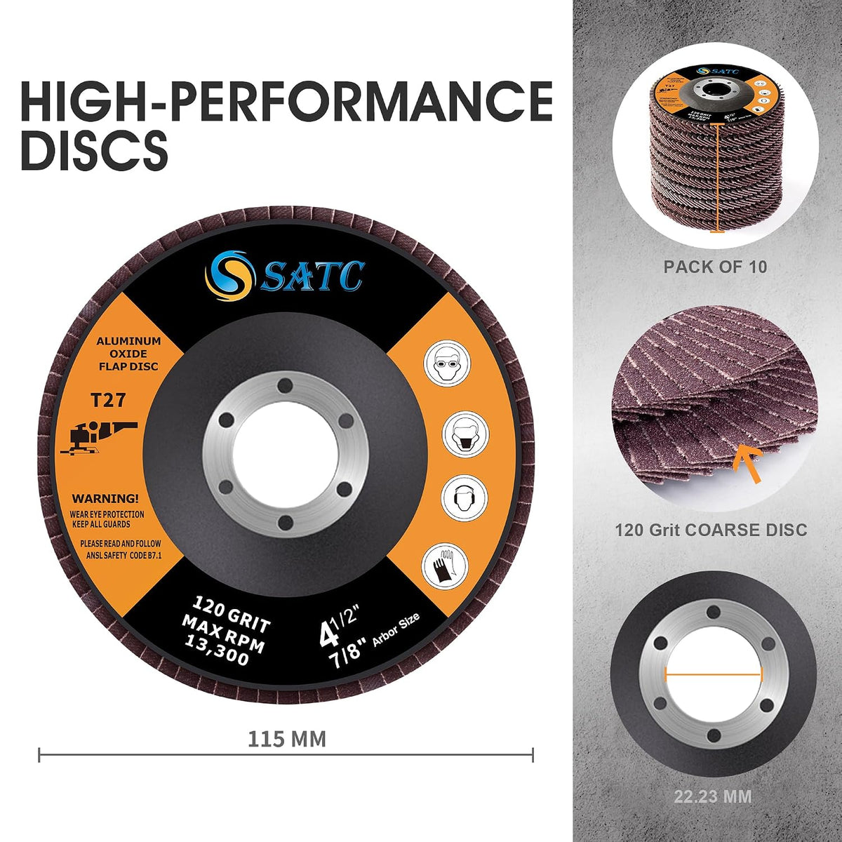 SATC Flap Discs 115mm 10 Pack Grinding Discs 120 Grit for Angle Grinder to Sanding Grinding Metal Wood