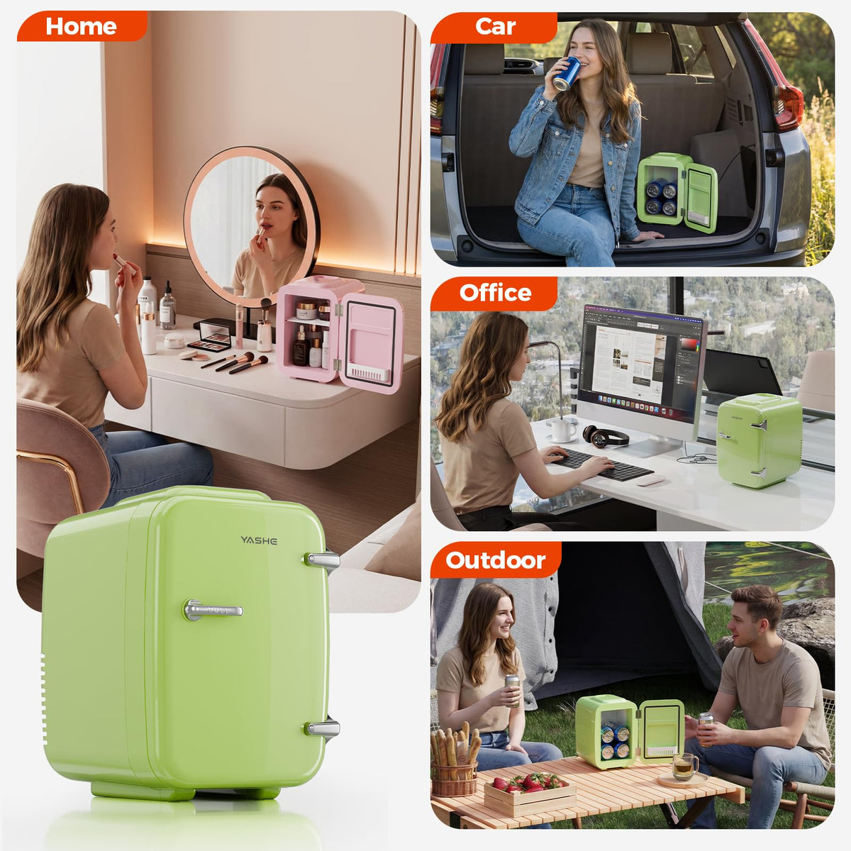 YASHE Mini Fridge, 4 Liter/6 Cans Portable Cooler and Warmer, AC/DC Power Small Fridge, Quiet Desk Skincare Fridge for Beauty Drinks Medicine, Mini Fridge for Bedrooms Office Dorm Car Travel, Pink