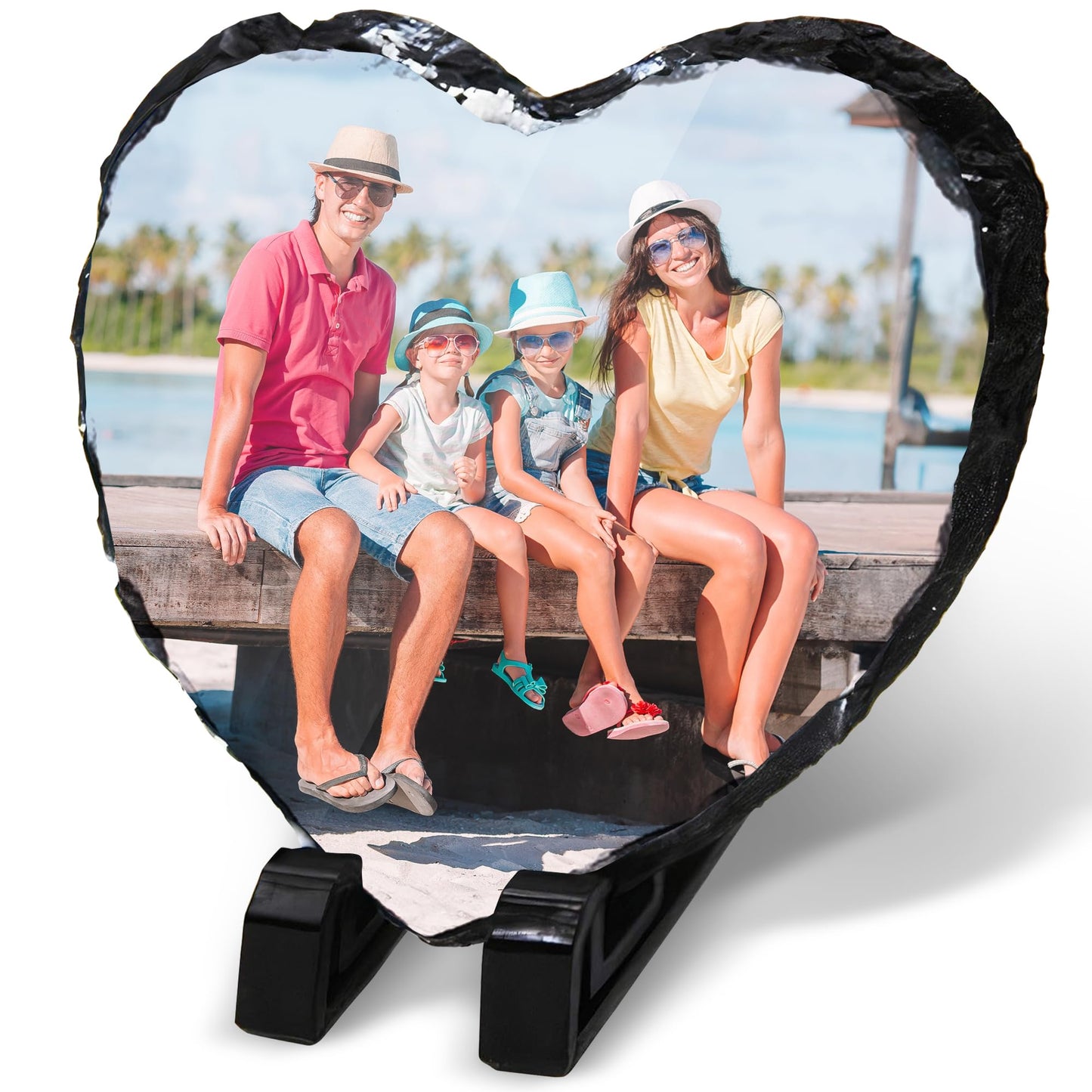 Personalised Photo Slate, 15 x 15cm - Heart-Shaped Rock Pictures, Glossy Print & Full Colour Finish - Personalised Picture Gifts in Natural Rock With Carved Edges for Home & Office