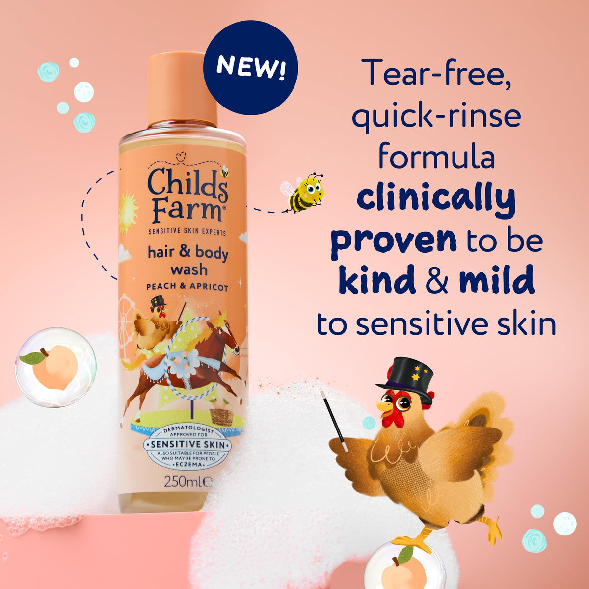 Childs Farm Kids Hair & Body Wash, Sweet Orange | Tear-free, Gently Cleanses | Suitable for Dry, Sensitive Skin, 250ml