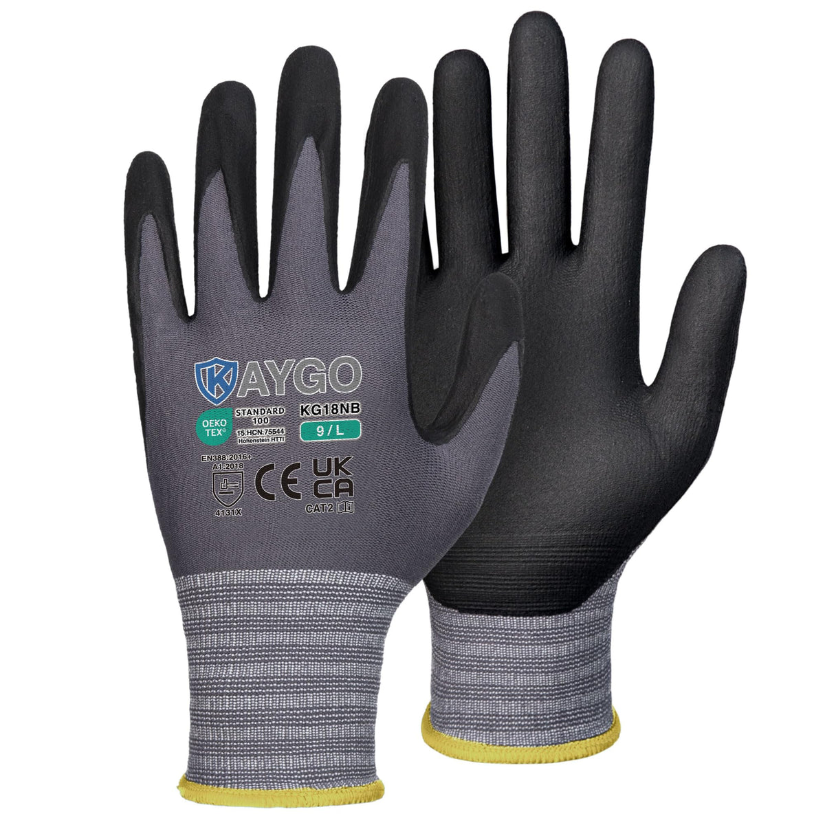 KAYGO Safety Work Gloves MicroFoam Nitrile Coated 12 Pairs, KG18NB