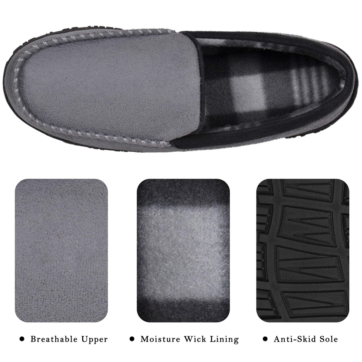 MIXIN Men's Cozy Moccasin Slippers Anti-Skid Slip On House Slippers with Comfy Memory Foam