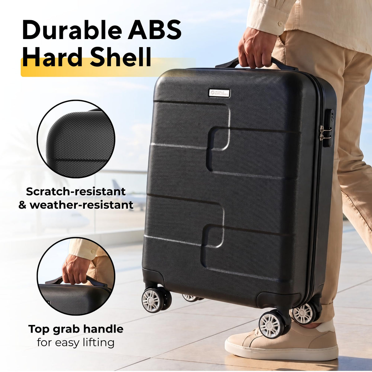 WORLD EXPLORER Cabin Suitcase 55x40x20cm, 34L Carry-On Cabin Bag, Dark Grey
