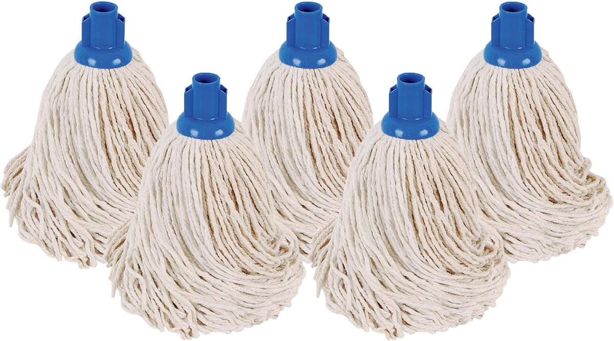 Abbey No.16 Socket Cotton Mop heads Replacement Pack of 5 – Super Absorbent String Mop Universal Screw On Socket - Floor Cleaning Heavy Duty mop head ( Blue )