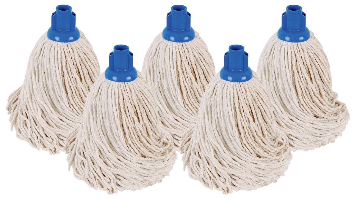 Abbey No.16 Socket Cotton Mop heads Replacement Pack of 5 – Super Absorbent String Mop Universal Screw On Socket - Floor Cleaning Heavy Duty mop head ( Blue )