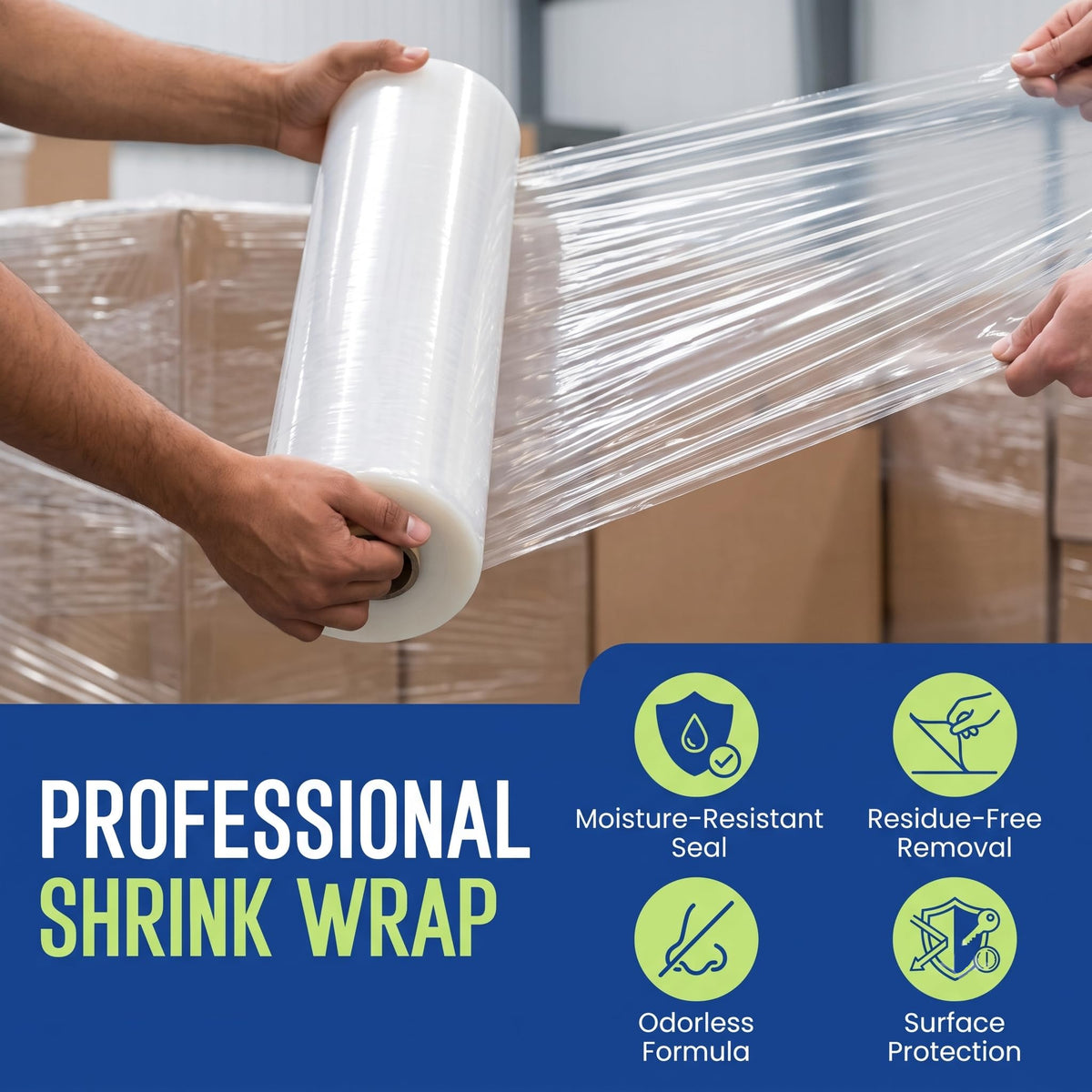 REQUISITE NEEDS Heavy Duty Stretch Film 400mm x 250m – Waterproof & Moisture Proof Pallet Wrap for Packaging, Moving & Storage (Black, 6)