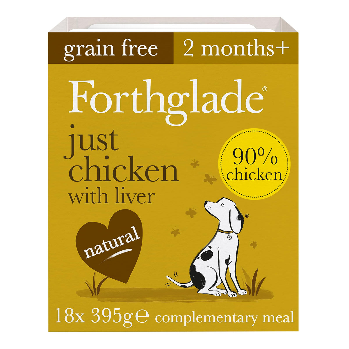 Forthglade Complementary Wet Dog Food (12 x 395g Trays) - Grain Free & Hypoallergenic Dog Food, Just Chicken, Chicken with Liver & Turkey, 90% Protein Stomach Sensitive with Natural Ingredients