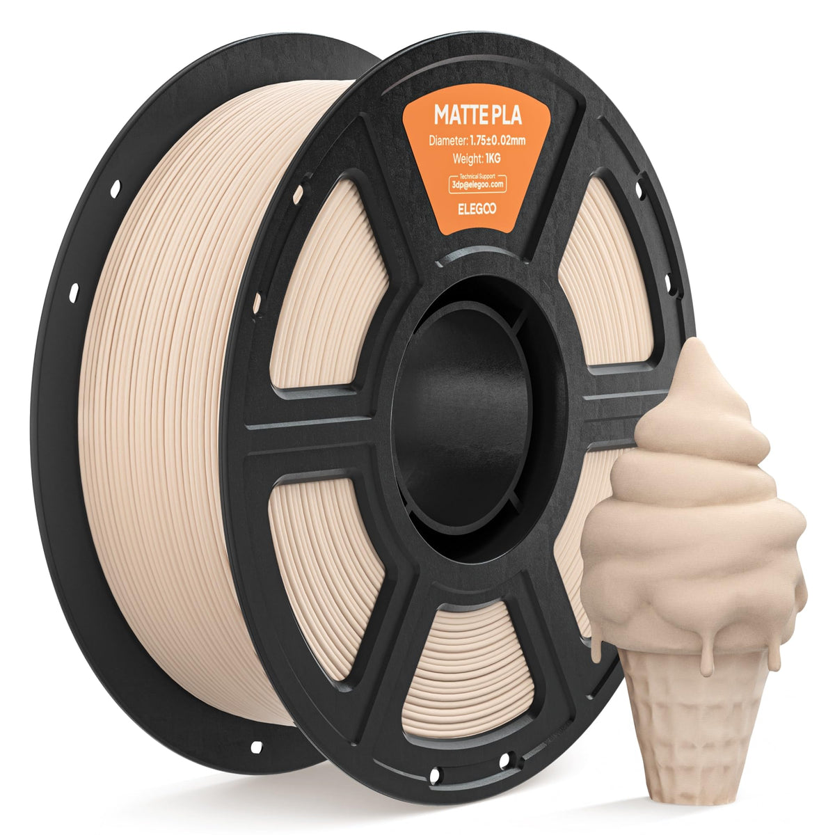 ELEGOO Matte PLA 3D Printer Filament 1.75mm White 2KG, Matte Finish