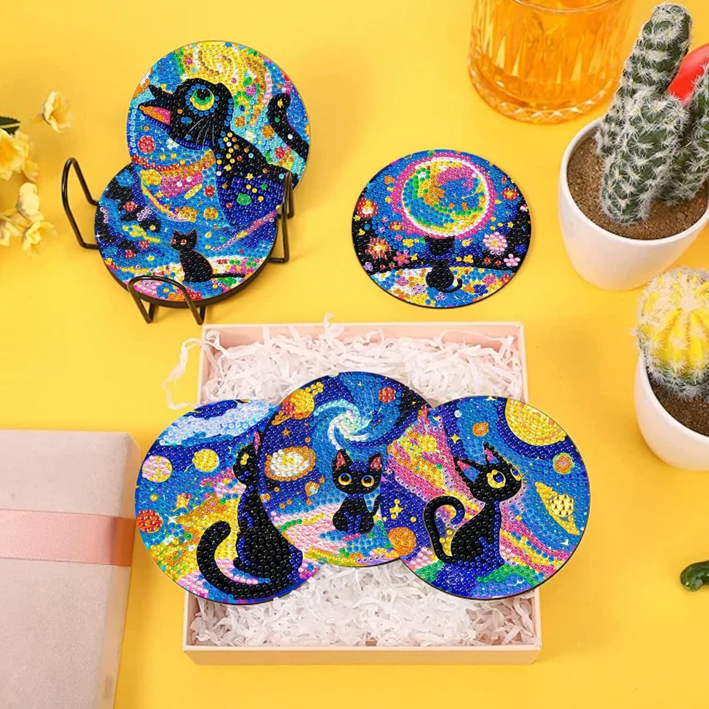 8 Pcs Flowers Diamond Art Coasters Kits for Adults Begainners,Full Drill Diamond Painting Coasters Kit with Holder,DIY Gem Painting Craft Kits for Adults Supplies Gift (Flowers).