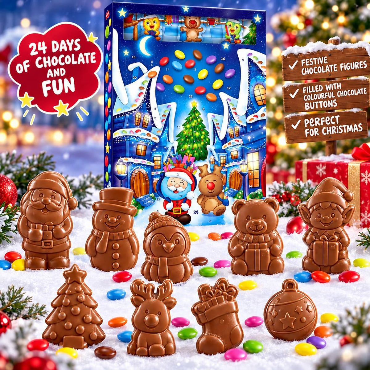 Chocolate Advent Calendar 2026 – Christmas Chocolate Advent Calendar with Assorted Milk Chocolate Figures – 24 Day Christmas Countdown Calendar – ChristmasSweets, Secret Santa Gift & Stocking Filler