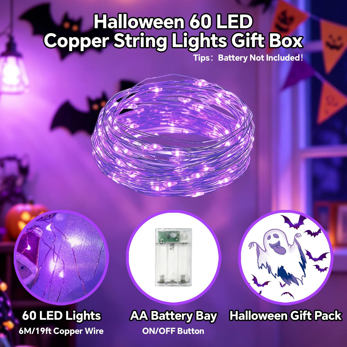 60LED 6m Fairy Lights Battery Operated, Battery Powered String Light Indoor