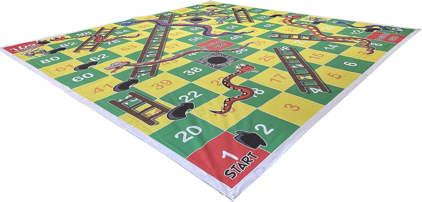 Giant Snakes and Ladders Outdoor Game – Life-Sized 3m x 3m (10ft x 10ft) Mat with Inflatable Dice – Family Fun for Kids & Adults, Includes Ground Pegs – Ideal for Garden Parties