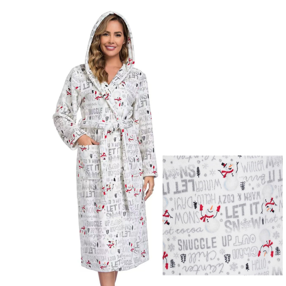 RONGTAI Womens Dressing Gown Fleece Plush Warm Long Hooded Robes