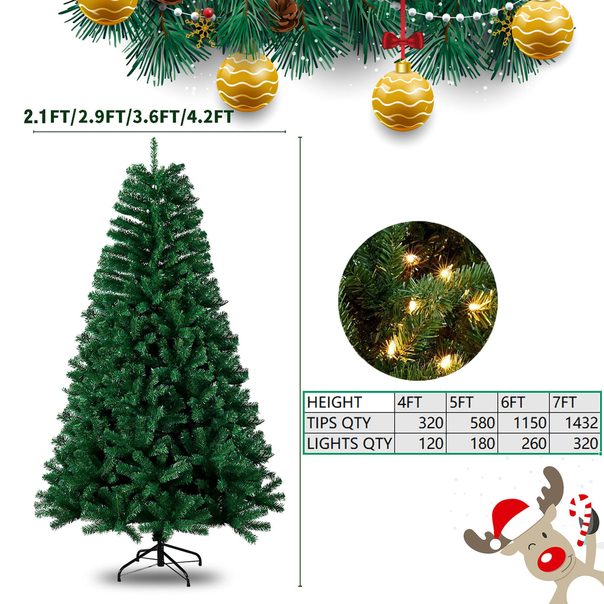 7ft Premium Christmas Tree 1432 Branch Tips Green Xmas Trees Bushy Artificial Christmas Tree Pine Tree with Metal Stand Easy to Assemble Realistic Spruce Branches Christmas Tree for Indoor and Outdoor