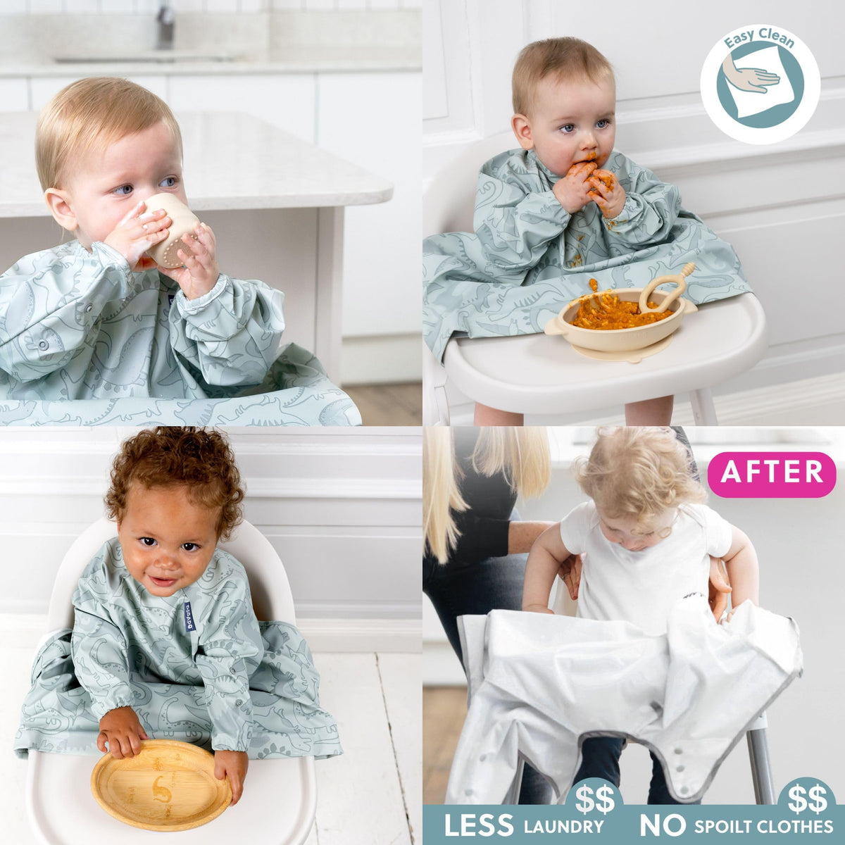 BIBaDO Long Sleeve Baby Bibs - Coverall Weaning Bib with Highchair Strap