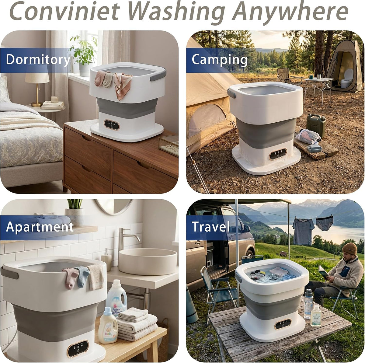 Vxoyo 15L Upgrade Portable Washing Machine with Spin Dryer, 3 Mode Foldable Mini Washing Machine & Deep Cleaning Small Washing Machine for Baby Clothes, Underwear, Camping, Dorm