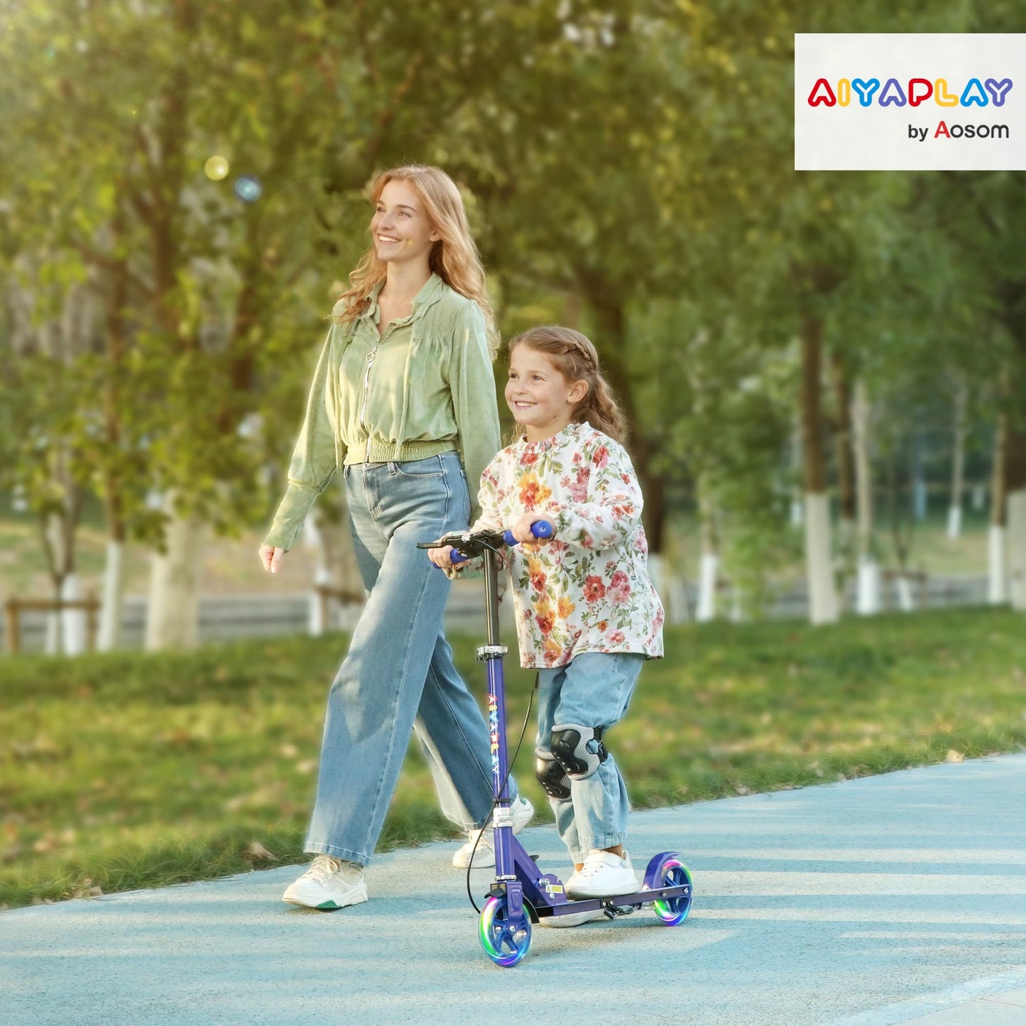 AIYAPLAY Kids Folding Scooter with LED Light-Up Wheels — Ages 3-8, Dual Brakes
