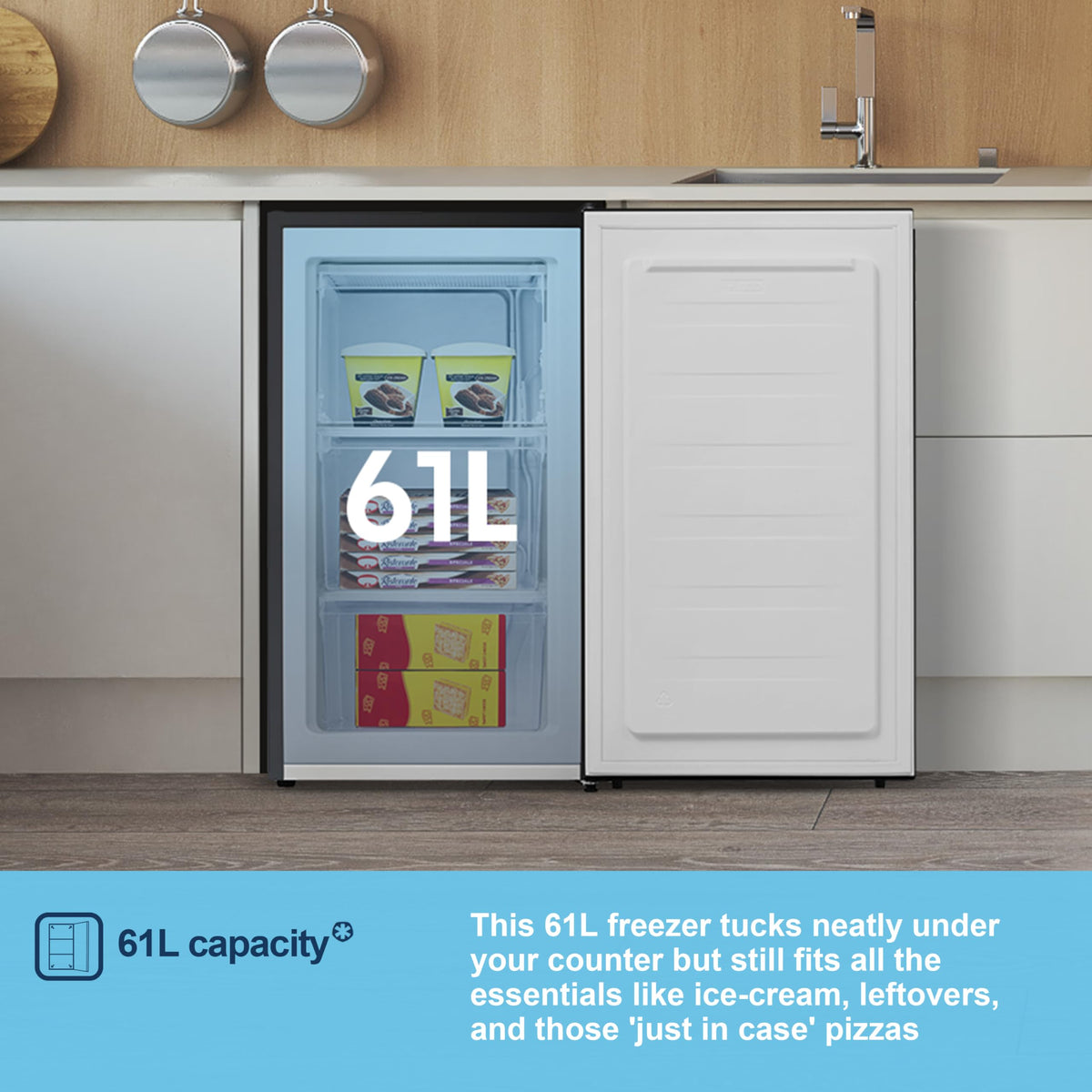Fridgemaster 45L Table Top Mini Fridge MUR4545, 45cm Compact Refrigerator with Adjustable Thermostat, Reversible Door, 39dB Low Noise, White, Energy Class E