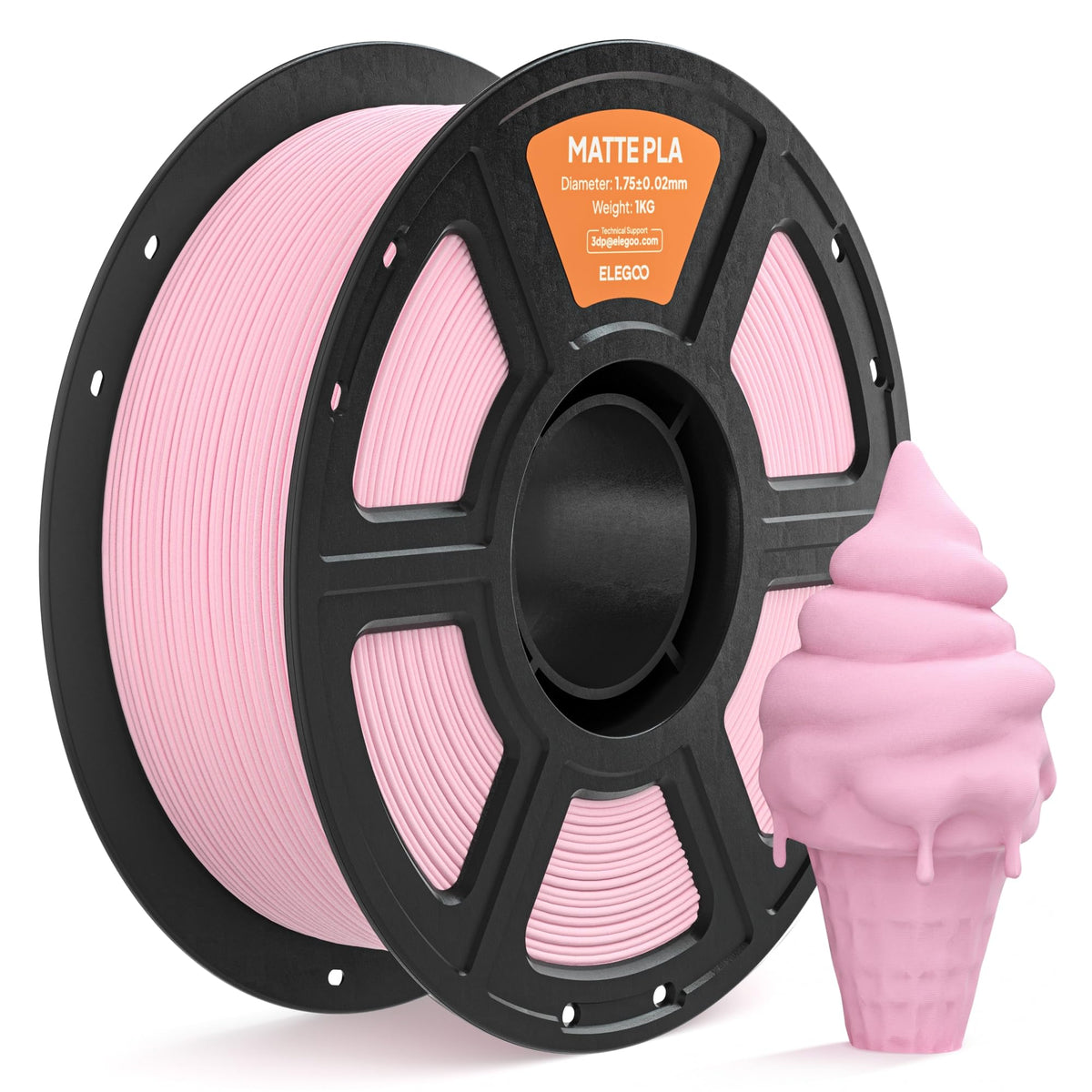 ELEGOO Matte PLA 3D Printer Filament 1.75mm White 2KG, Matte Finish