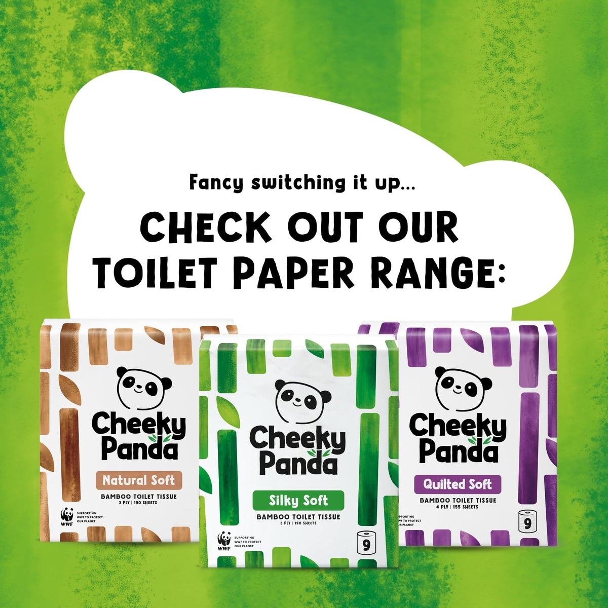 The Cheeky Panda Bamboo Toilet Paper – 9 Rolls of Toilet Paper | Plastic Free Packaging and Sustainable Toilet Tissue | 100% Compostable