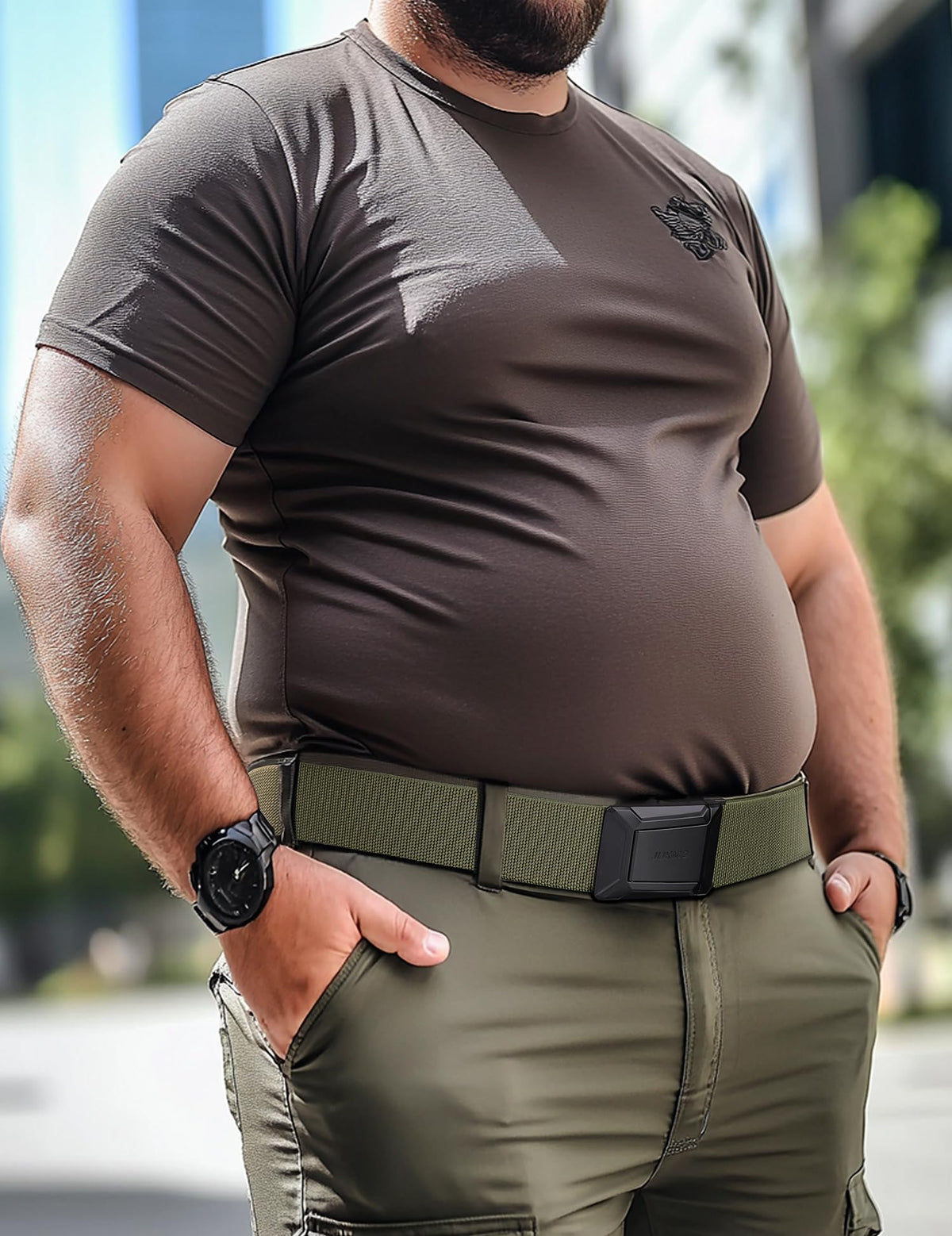 JUKMO Stretch Tactical Belt for Men, Military Work Rigger Hiking 1.5" Elastic Nylon Web Ratchet Quick Release Belt in Gift Box