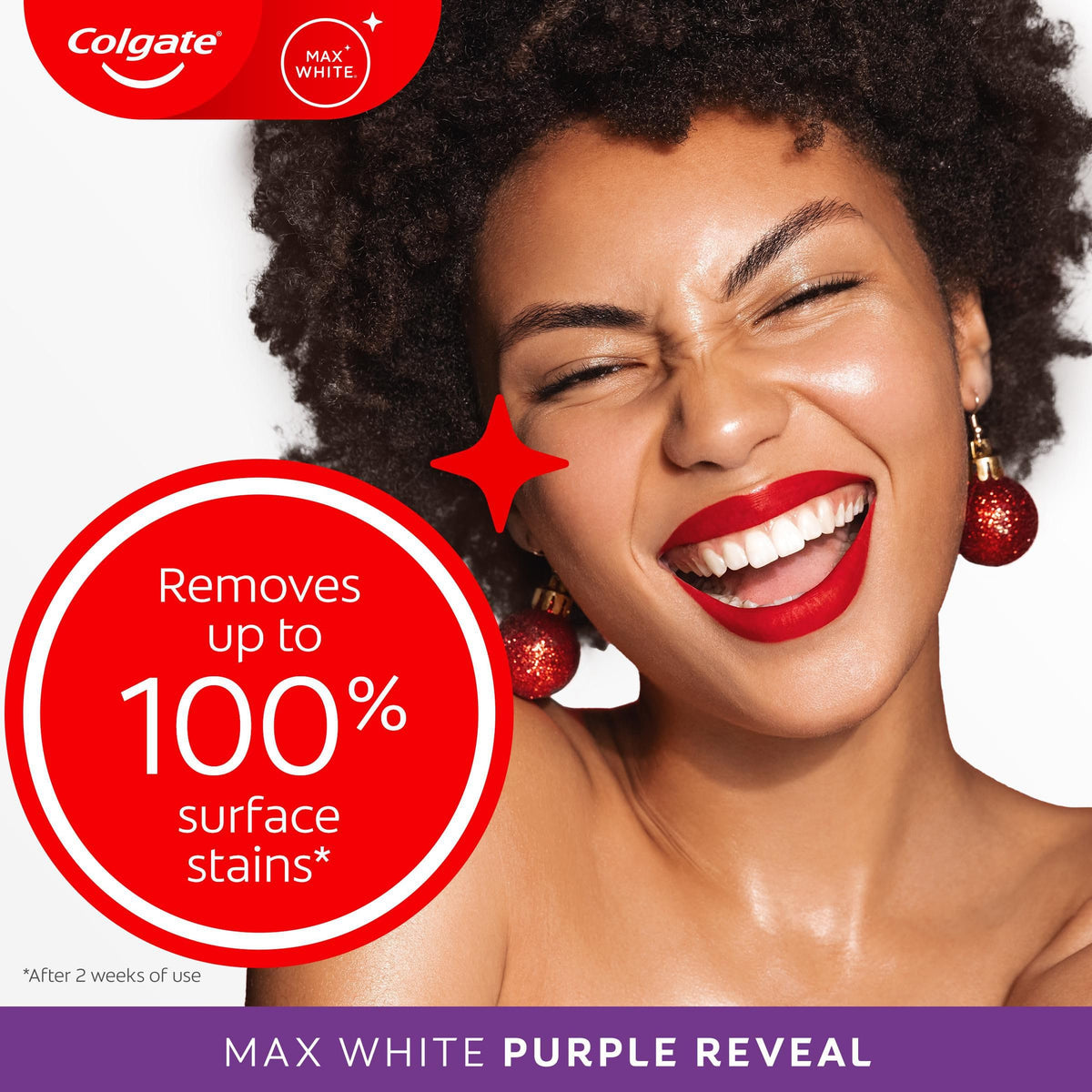 Colgate Max White Purple Reveal Teeth Whitening Toothpaste - Clinically Proven to Remove up to 100% of Surface Stains** - Fluoride Toothpaste - Colgate Multipack - 4 X 75ml