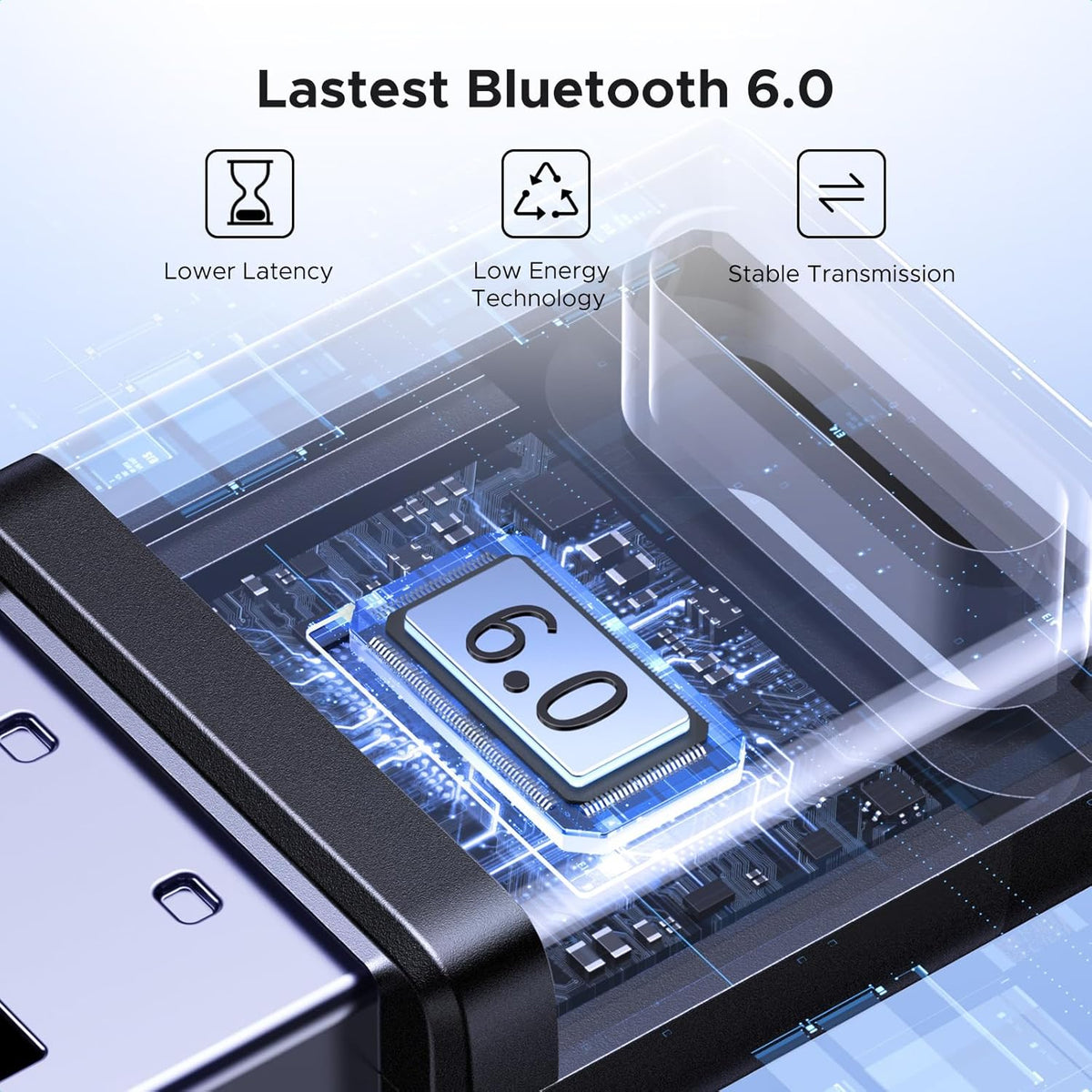 UGREEN Bluetooth 6.0 Adapter, USB Bluetooth Dongle for PC, Plug & Play