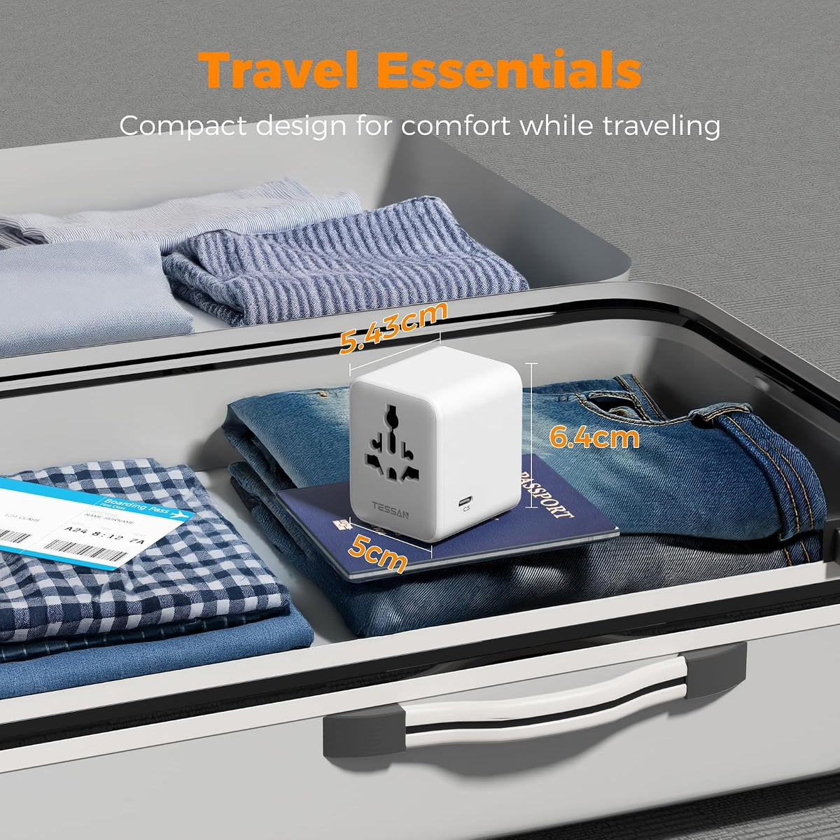 TESSAN Universal Travel Adapter, 28W Worldwide Plug with 2 USBA and 3 USBC