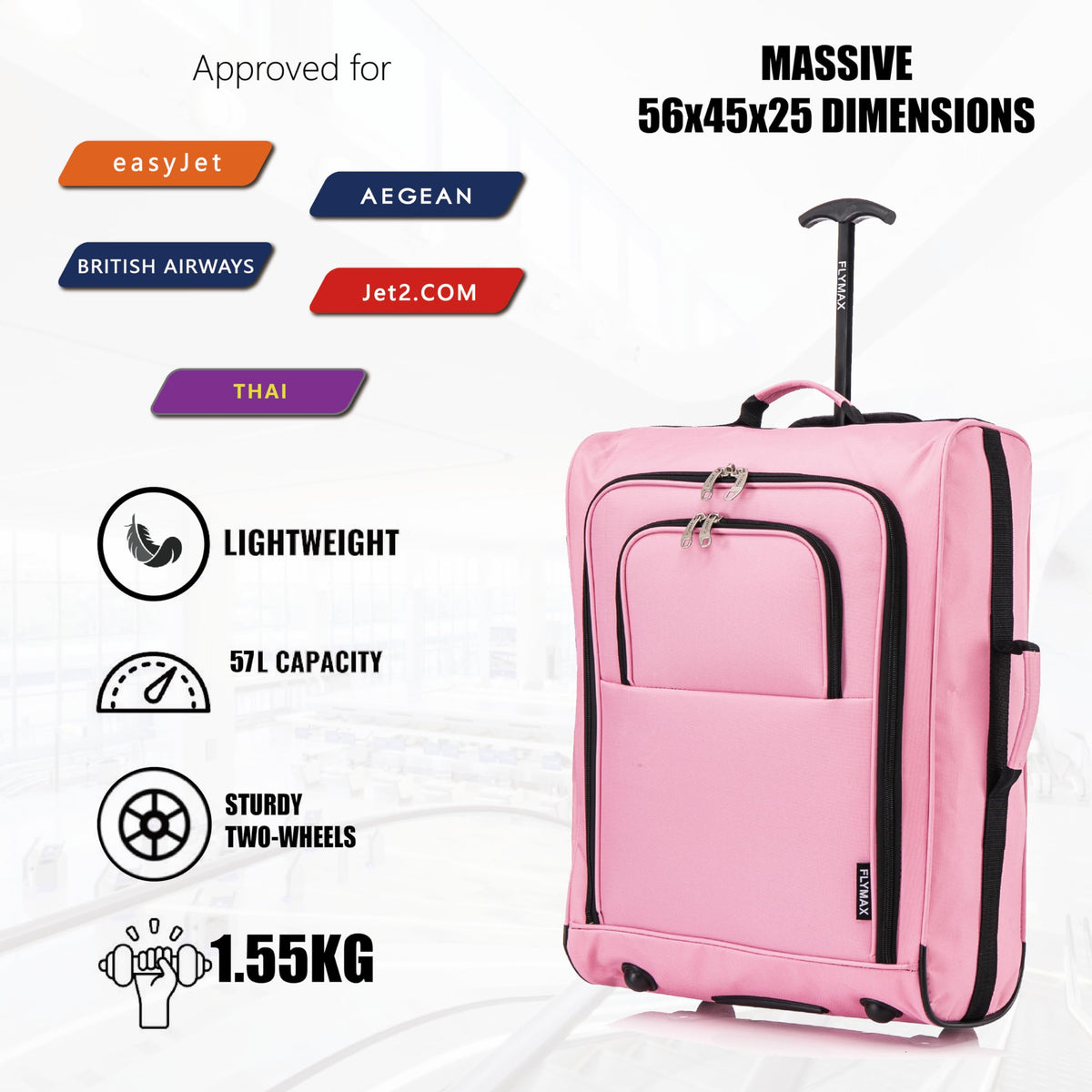 Easyjet 45x36x20 Carry on Suitcase Approved Underseat Cabin Bag Case Lightweight Hand Luggage 1.3kg 33L Black