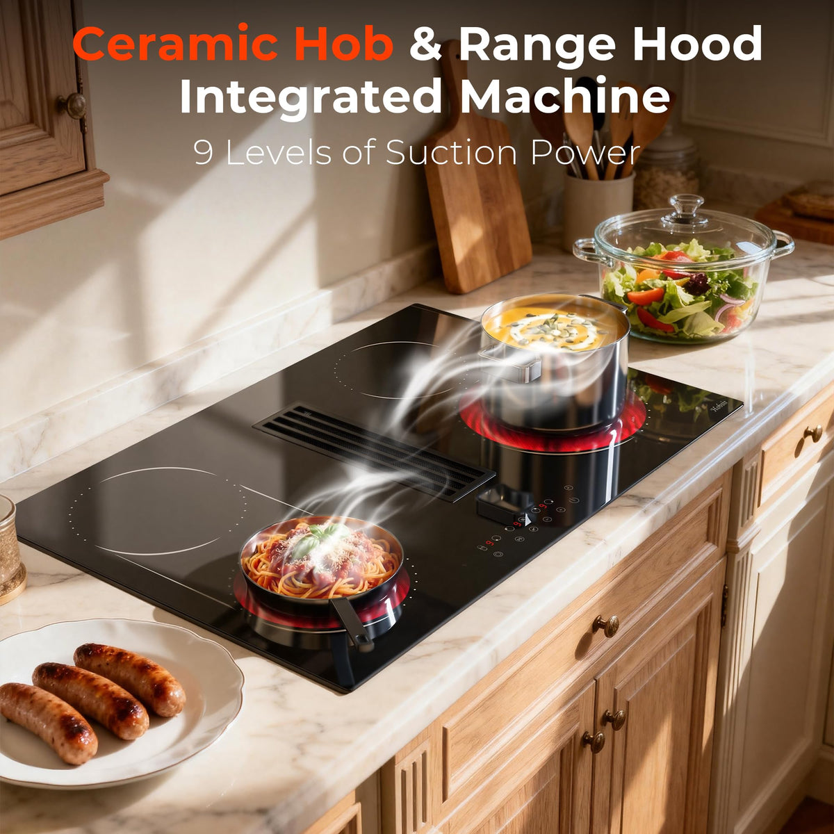 Hobsir Ceramic Hob with Knobs, Built-in Electric Cooker Hob 4 Burners 60 cm