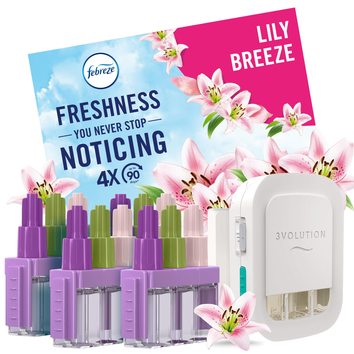 Febreze 3Volution Air Freshener Plug in Starter Kit Pet Fresh Scent 4x20ML