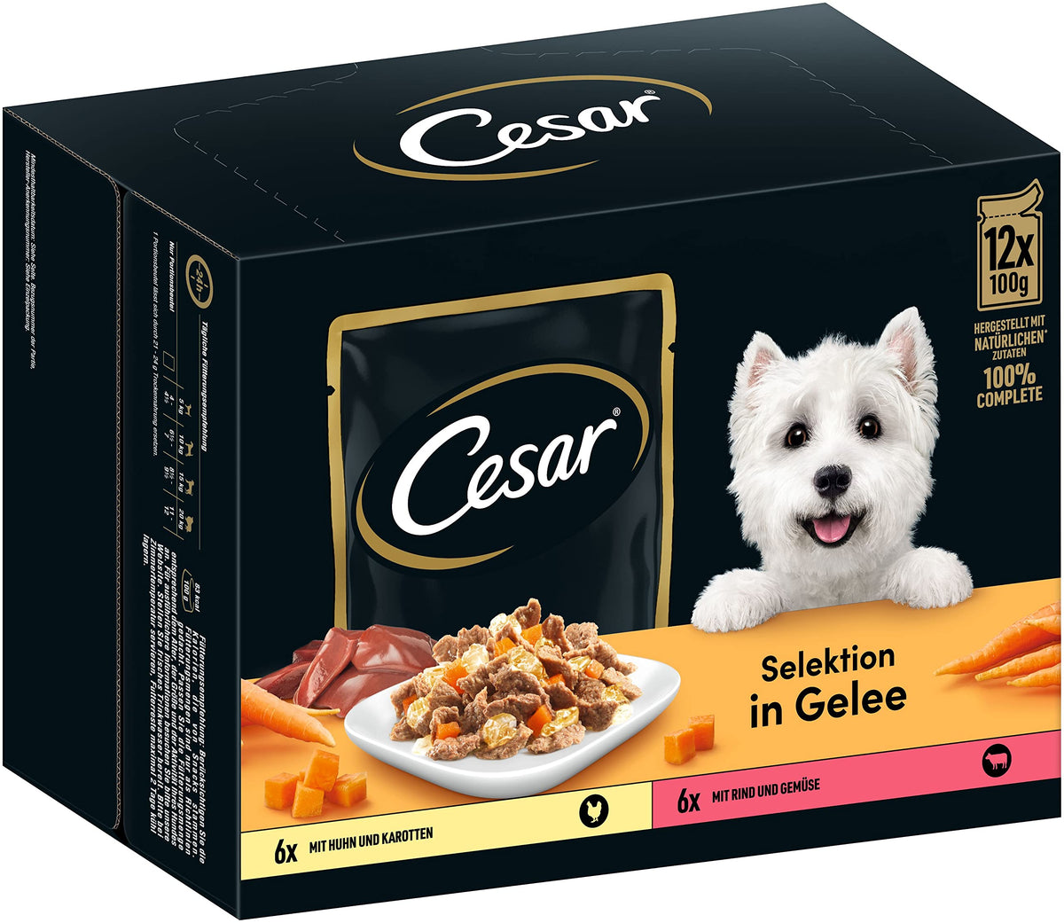 CESAR Pouch Selection in Jelly, Fresh Adult Wet Dog Food Pouches in Delicious Jelly with Succulent Meats and Vegetables, 48 x 100 g