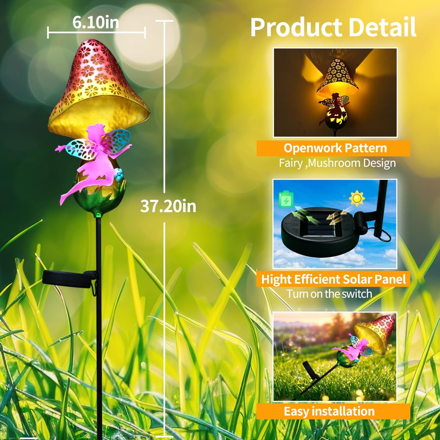 ZKLiLi Solar Lights Garden Decorations,Moon Fairy Light,Solar Crackle Glass Globe,Warm LED Light for Pathway Lawn Patio Courtyard Gifts for Mom Grandma Women