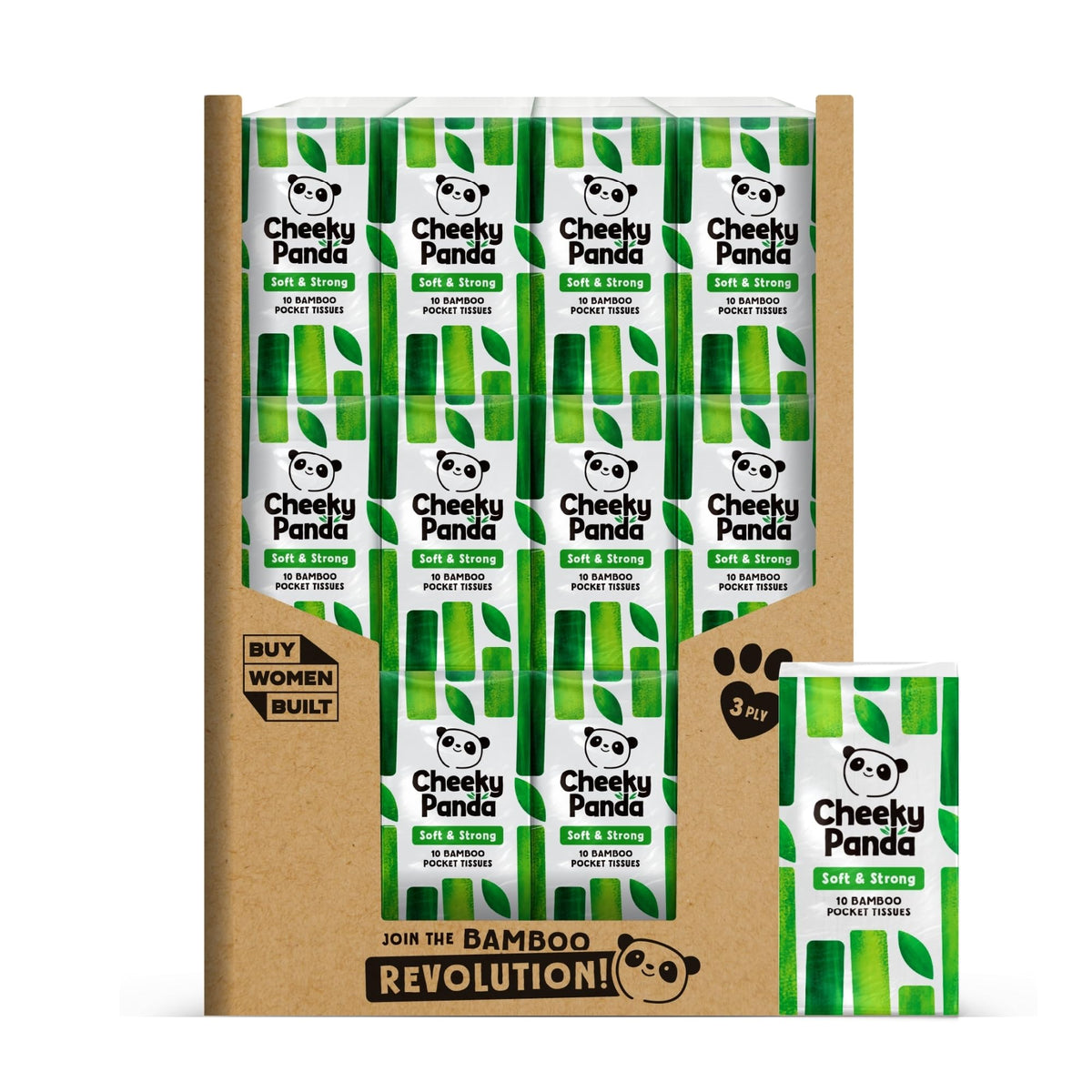 The Cheeky Panda Bamboo Pocket Tissues, 8 Pack of 10 Hypoallergenic Tissues, Ultra Soft, 3-Ply, White, Travel Size